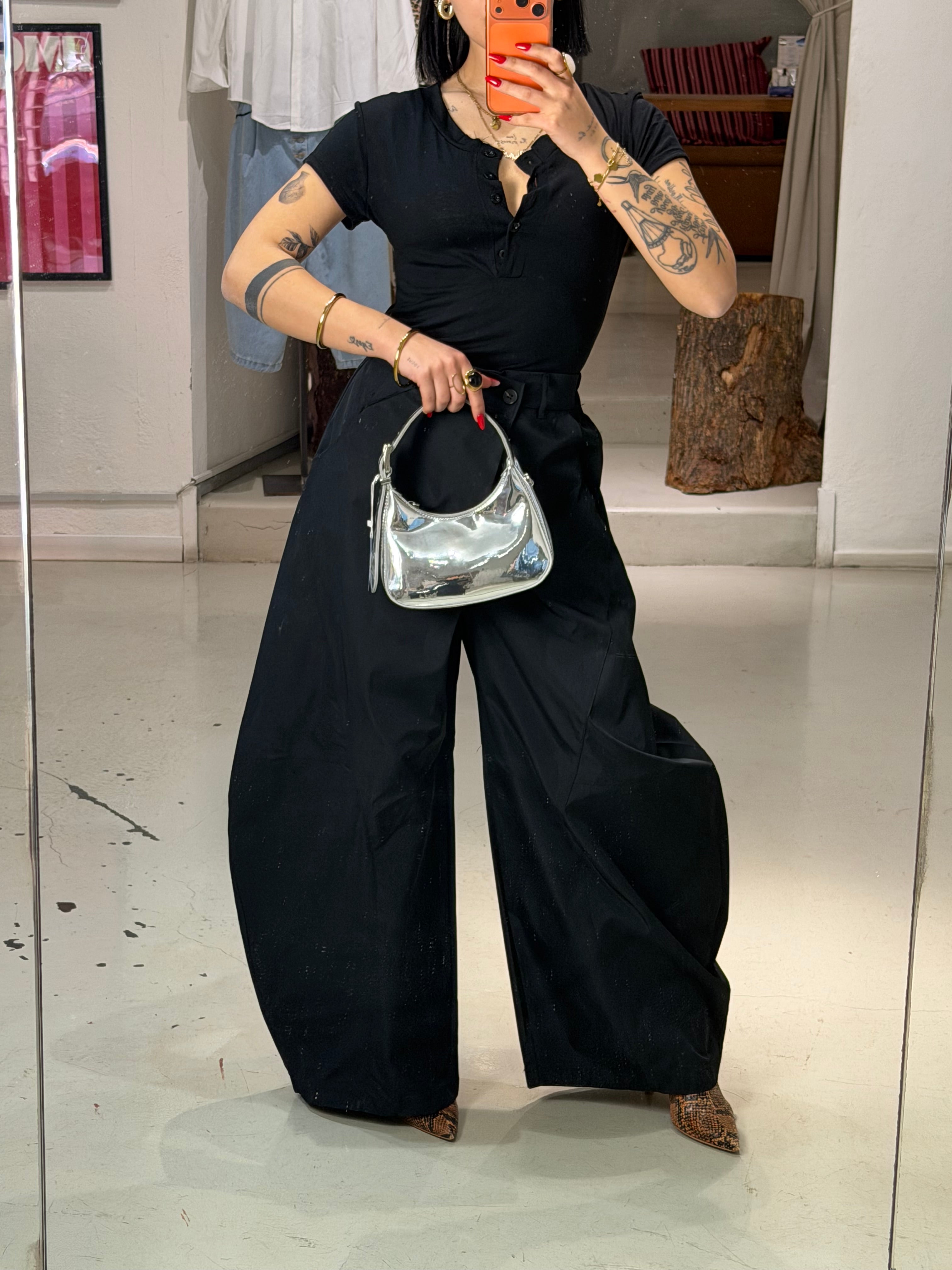 Maglia mezza manica bottoncini BLUSH nero
