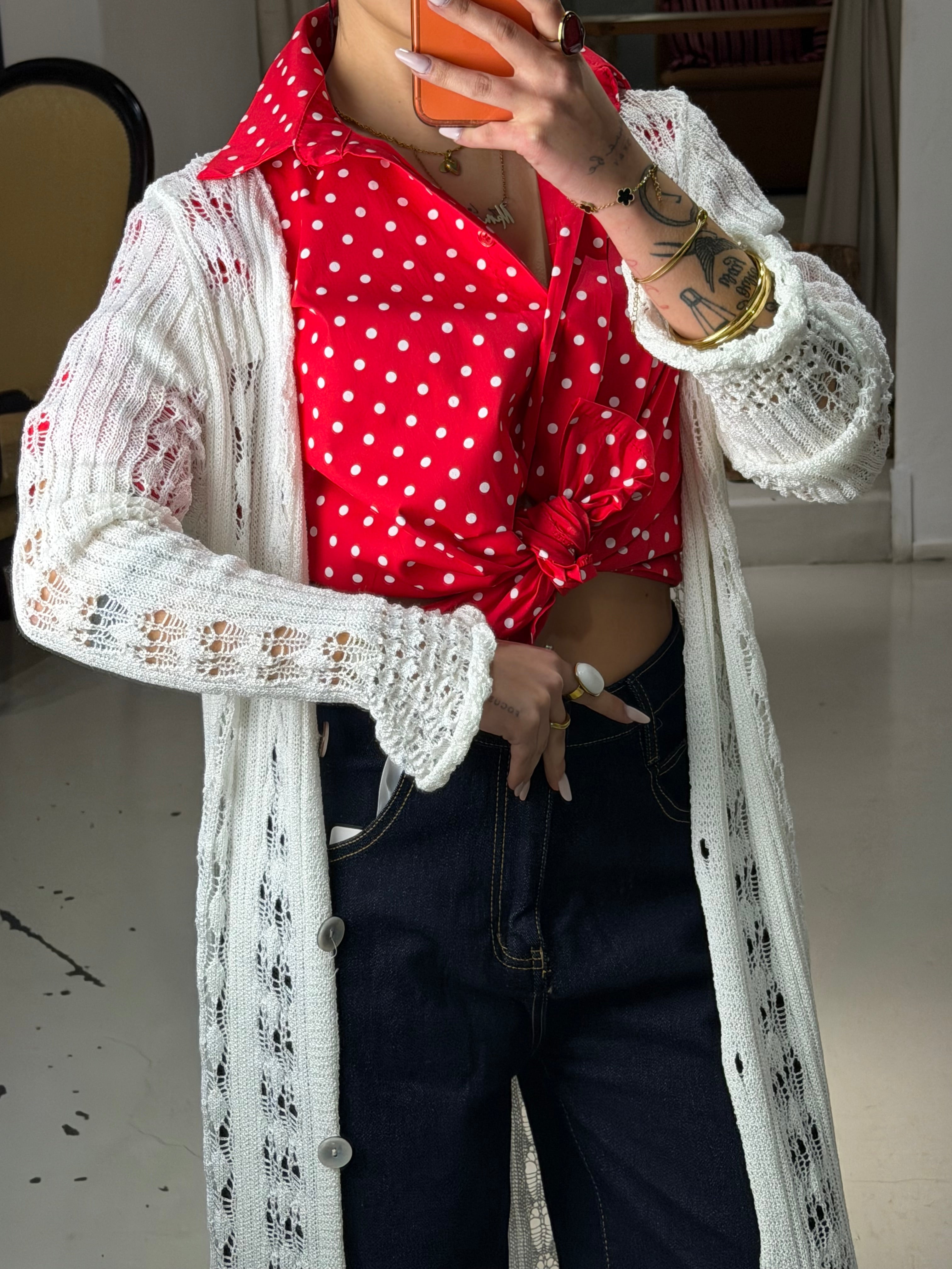 Cardigan lungo in maglia, traforata MURIEL bianco