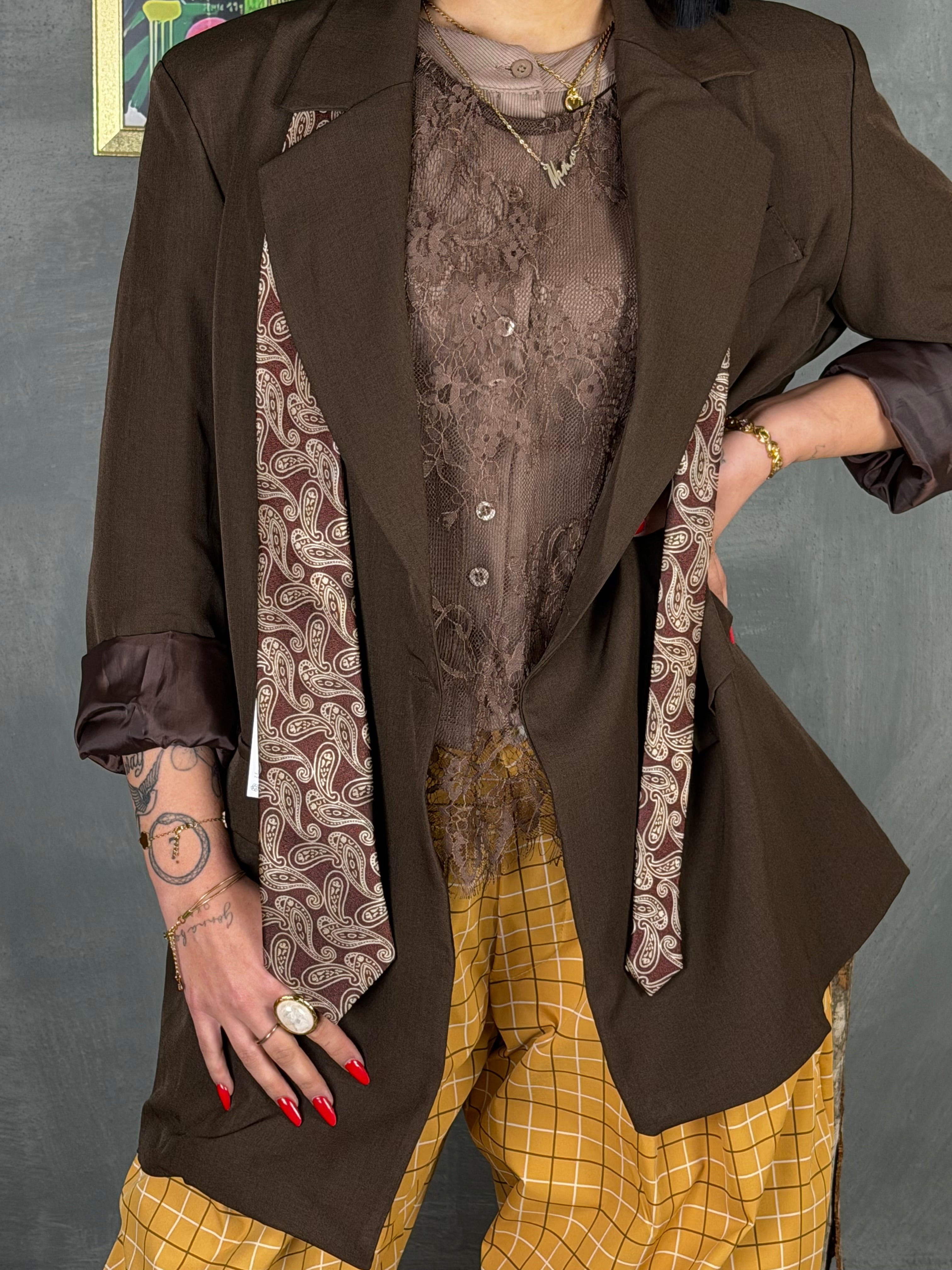 Maglia giro manica ABOVE macramé taupe