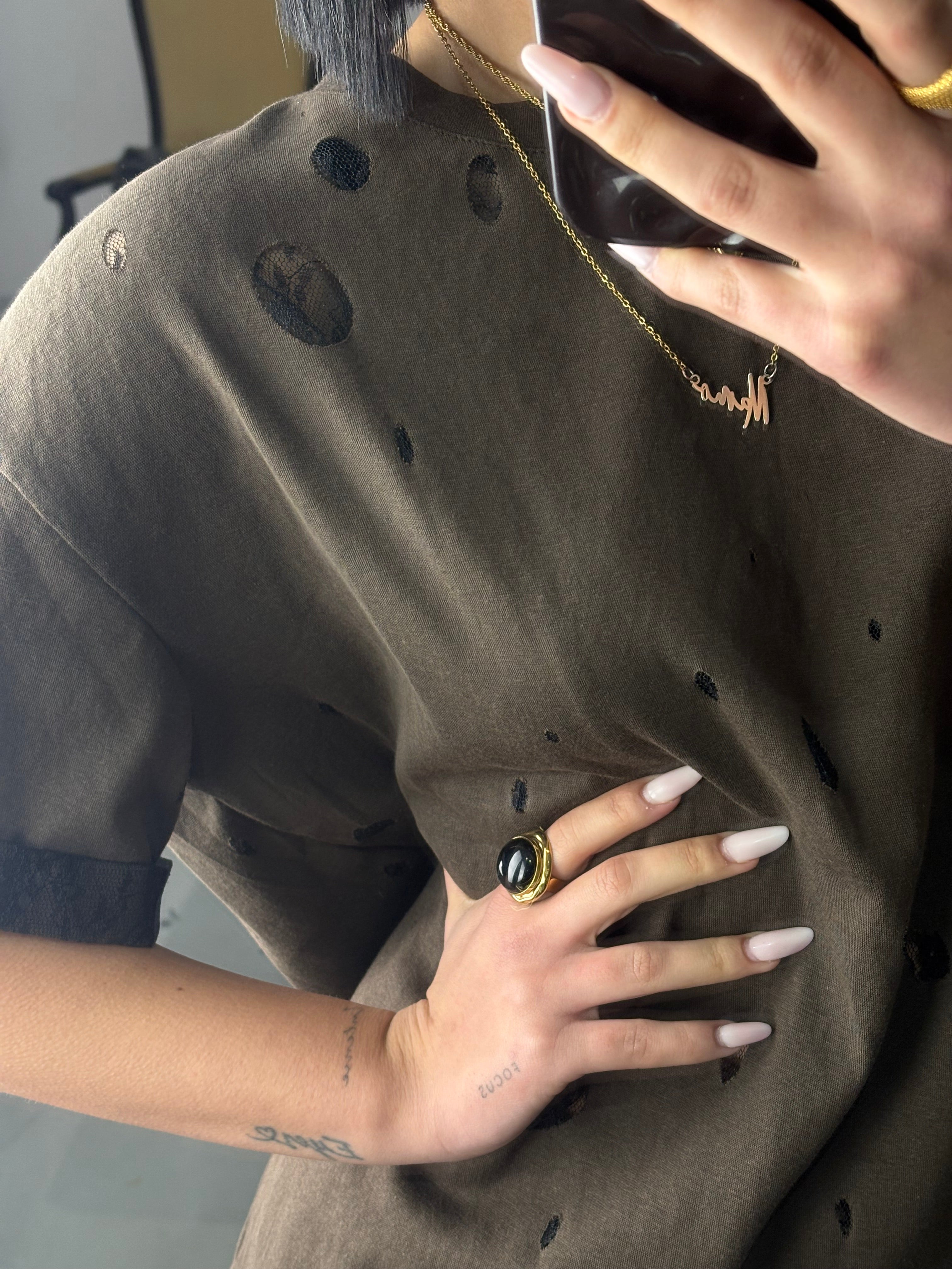 T shirt MIX mezza manica brown