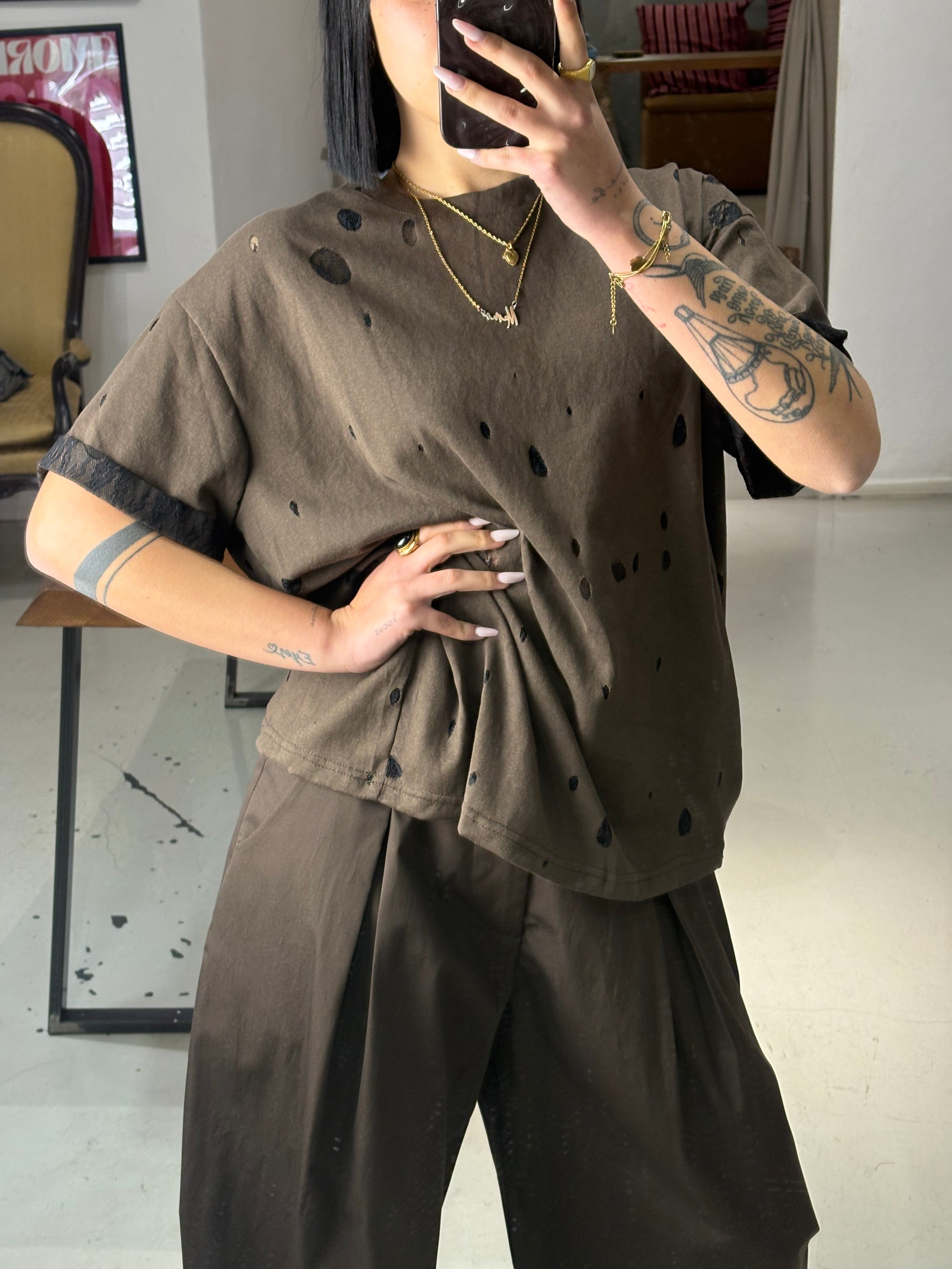T shirt MIX mezza manica brown