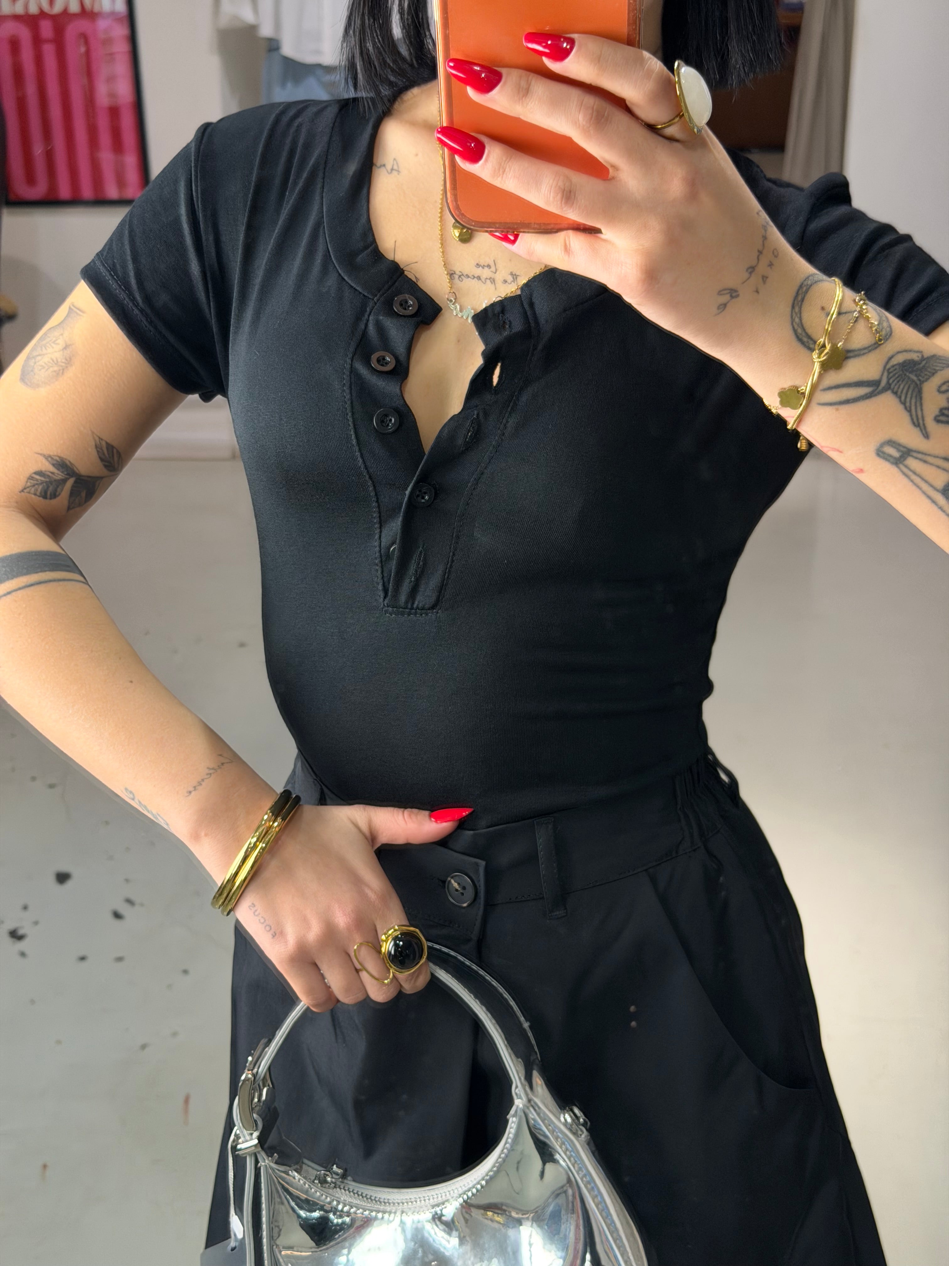 Maglia mezza manica bottoncini BLUSH nero
