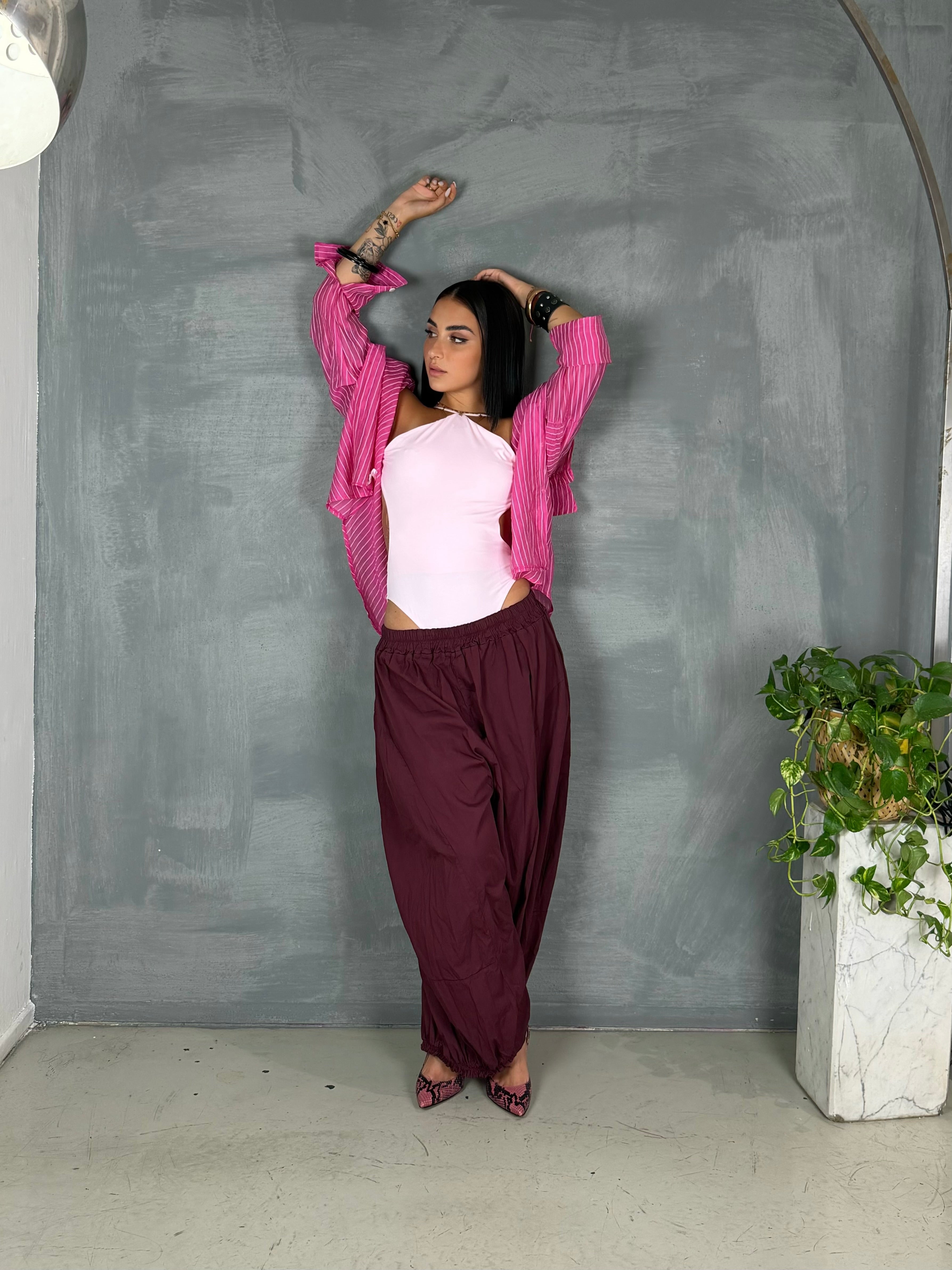 Camicia righe  PALE fucsia