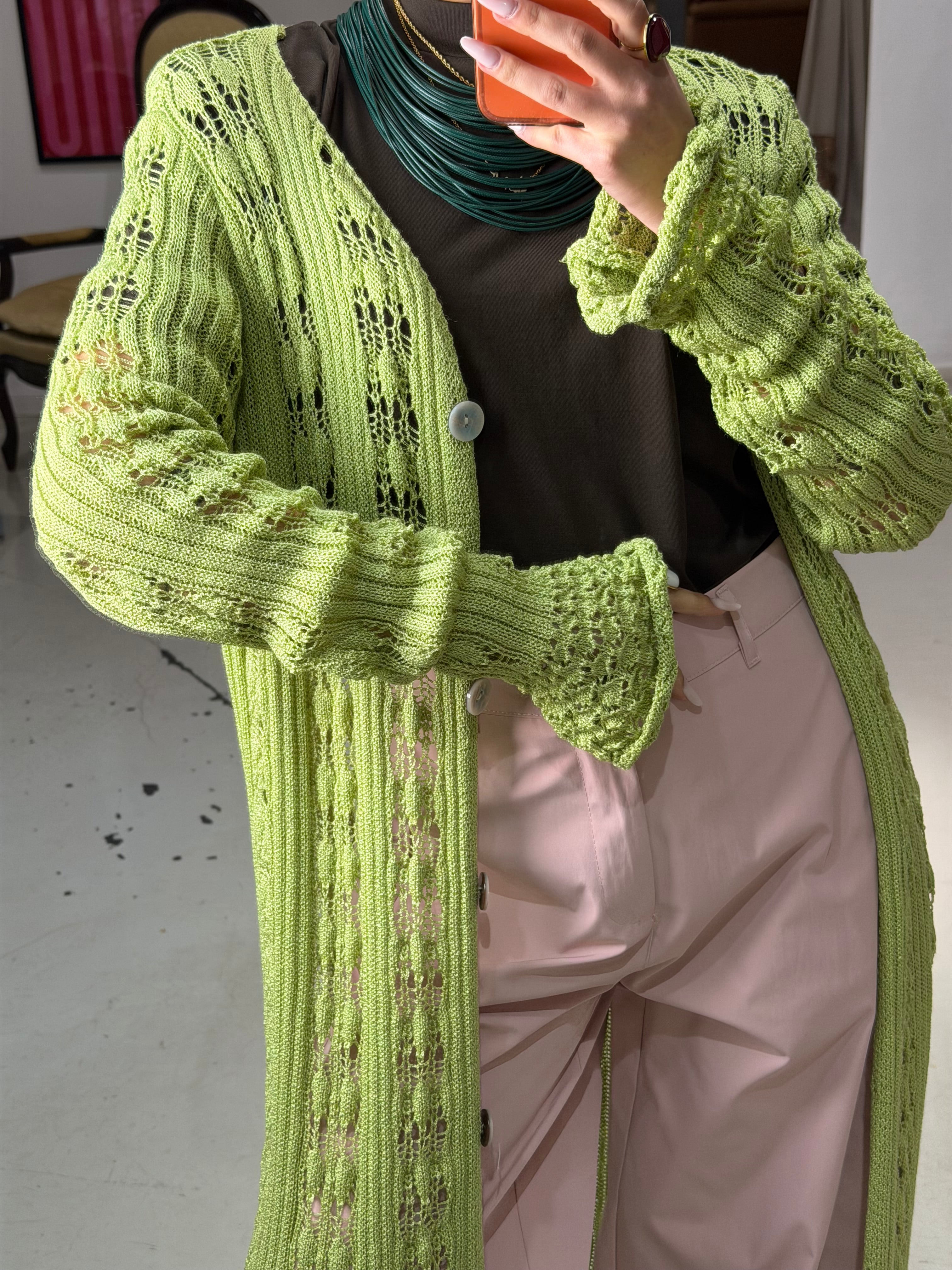 Cardigan lungo in maglia, traforata MURIEL cedro