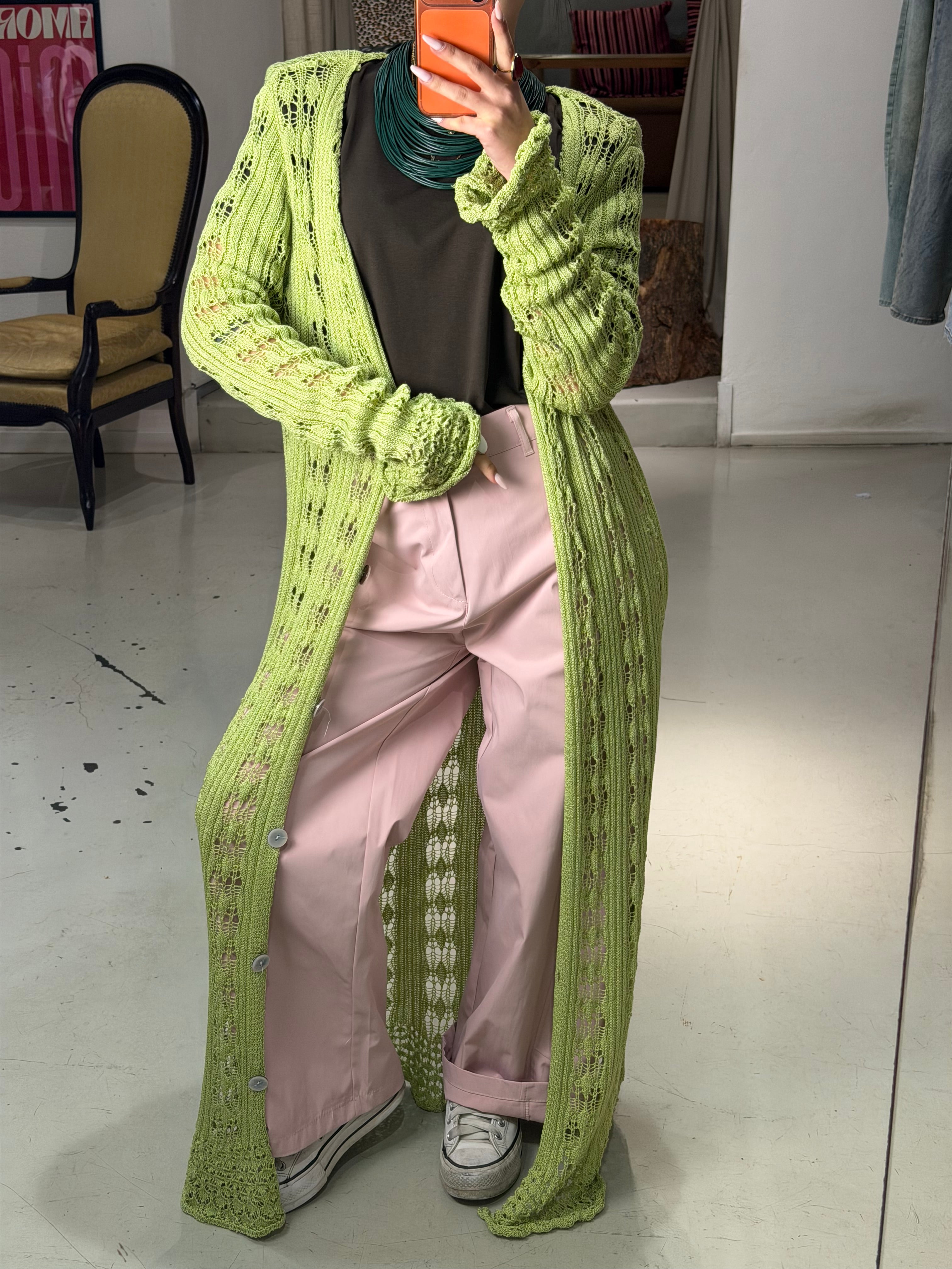 Cardigan lungo in maglia, traforata MURIEL cedro