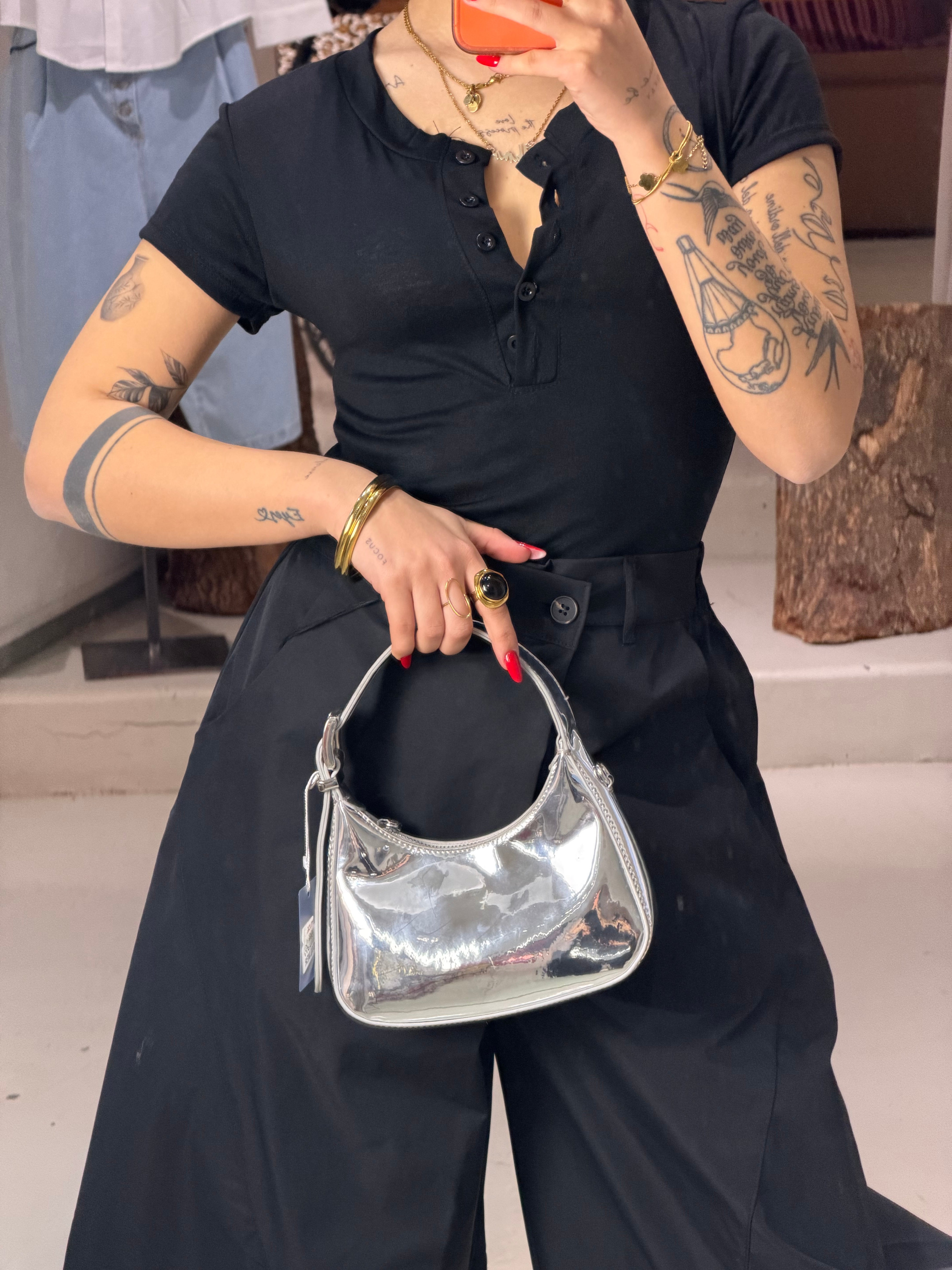 Maglia mezza manica  bottoncini BLUSH nero